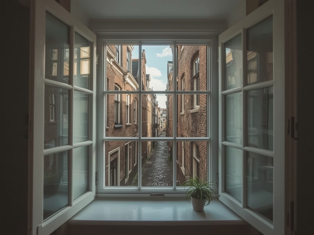 Interieur van een woning in Den Hoorn met uitzicht door kunststof kozijnen op landelijk erf