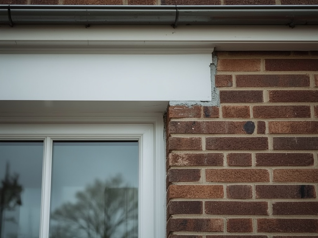 Close-up kunststof kozijn wit met zinken dorpel op bakstenen gevel in Rijswijk