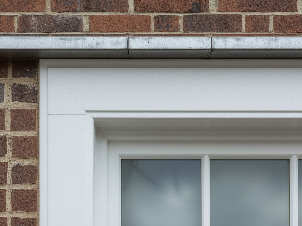 Detailopname kunststof kozijn wit met zinken dorpel op bakstenen muur in Wateringen