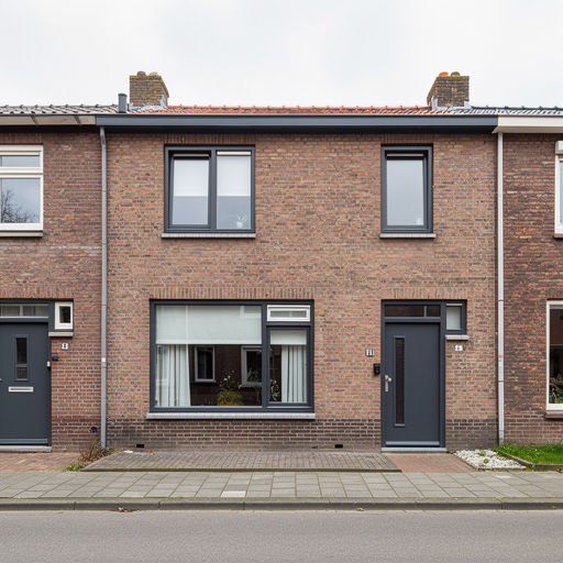Rijtjeswoning in Den Hoorn met antraciet kunststof kozijnen en voortuin