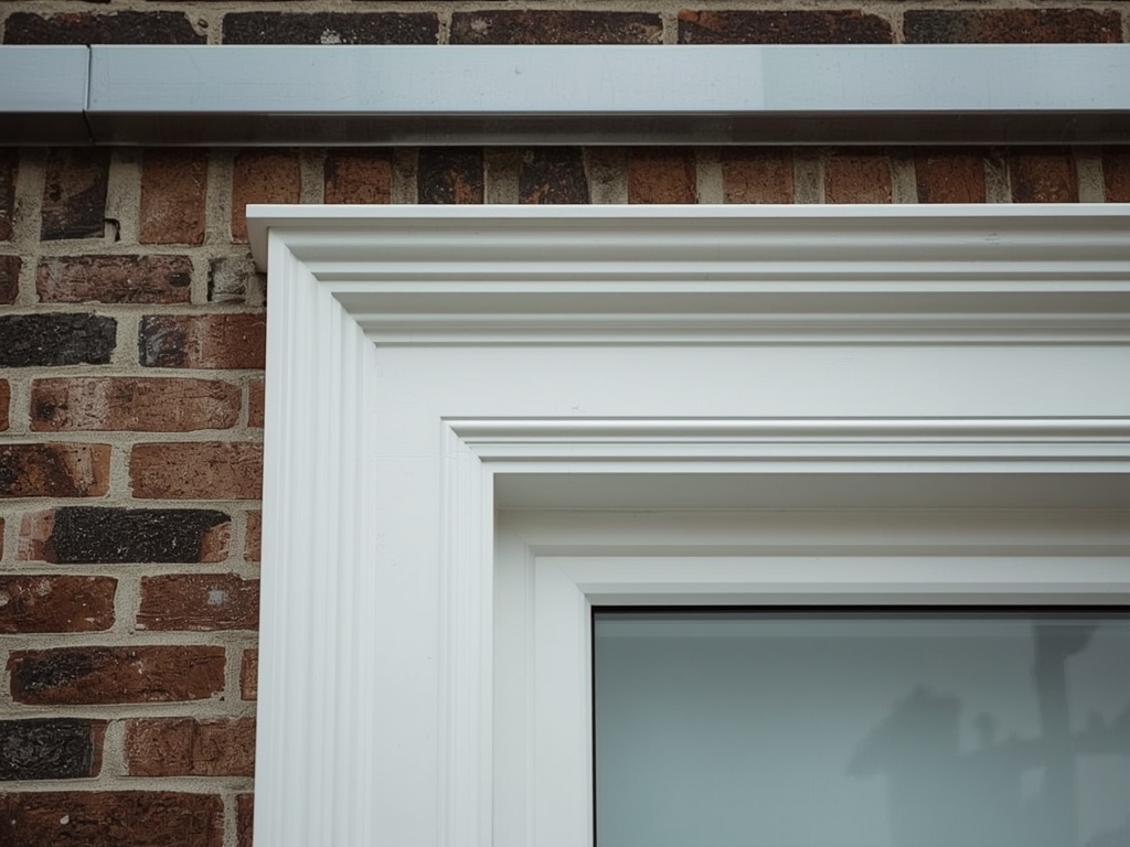 Detail kunststof kozijn wit met dorpel op bakstenen gevel rijwoning Zoetermeer Rokkeveen