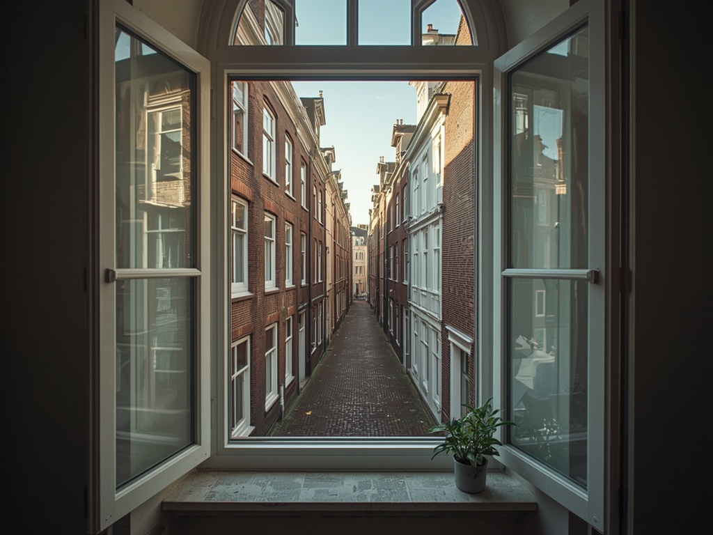 Interieur Haagse woning met zicht op keienstraatje door nieuwe kunststof kozijnen