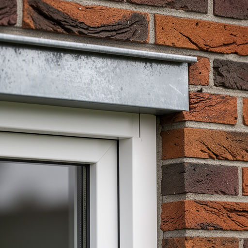 Close-up kunststof kozijn wit met zinken dorpel op bakstenen Delftse gevel