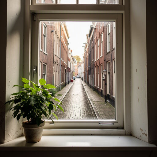 Interieur woning Sluispolder Maassluis met uitzicht door kunststof kozijn op waterrijke omgeving