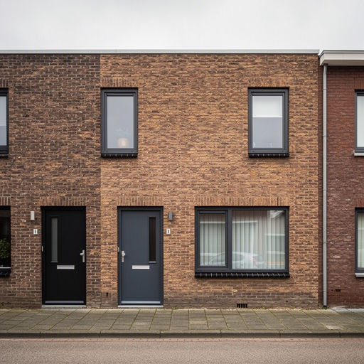 Rijtjeswoning Delft Voorhof wijk met antraciet kunststof kozijnen