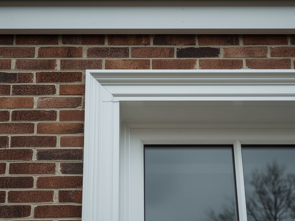 Close-up kunststof kozijn wit op bakstenen gevel Maassluis centrum
