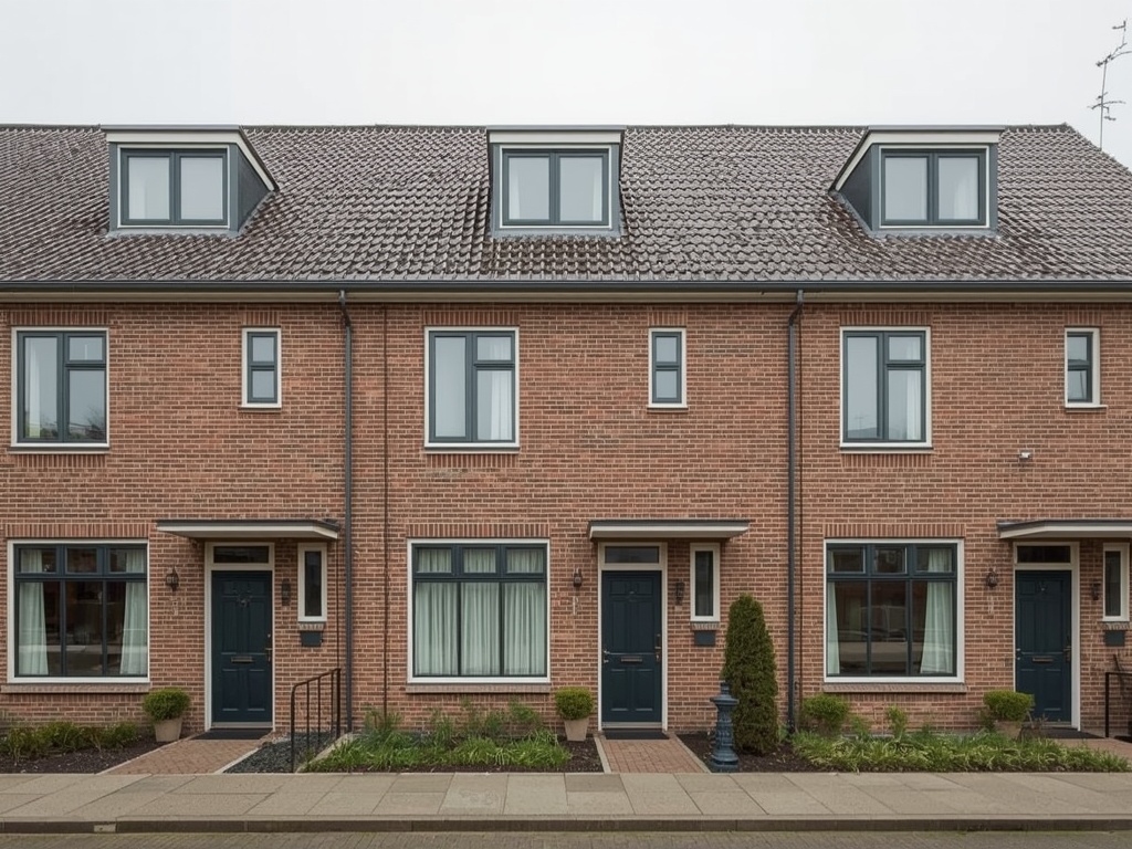 Rijtjeswoningen Koningshof Maassluis met antraciet kleurige kunststof kozijnen