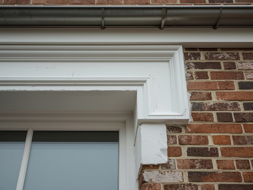 Detailopname witte kunststof kozijnaansluiting op Westlandse waalstenen gevel in Wateringen