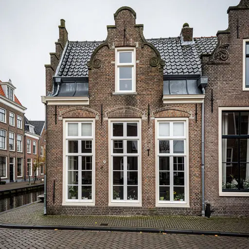 Historisch grachtenpand Delft centrum met nieuw geplaatste witte kunststof kozijnen