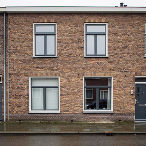 Rijtjeswoning Pijnacker Klapwijk met crème kunststof kozijnen en houtlook voordeur