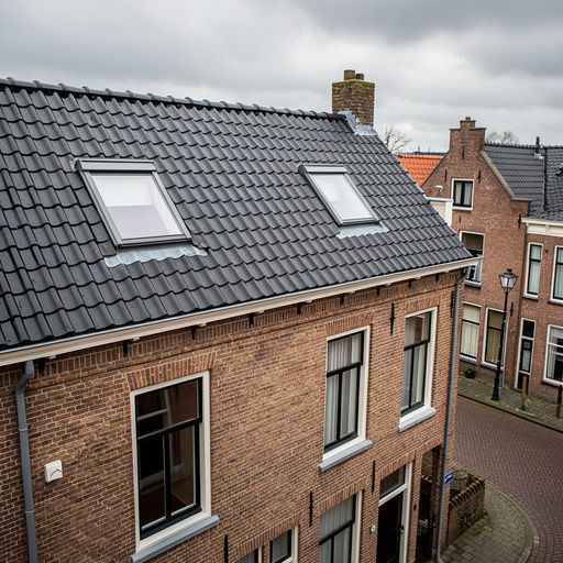Kunststof dakraam in het schuine dak van een woning in Delft
