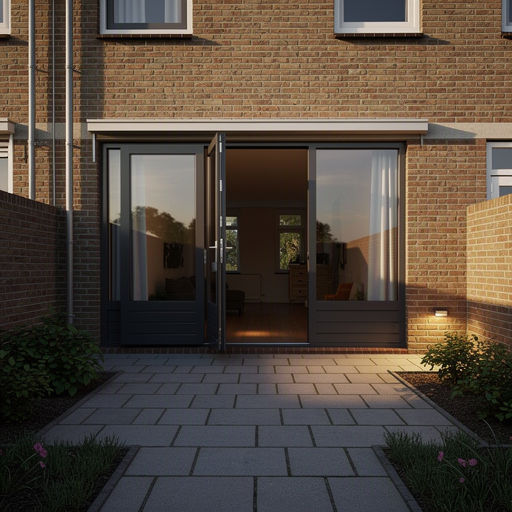 Kunststof schuifpui aan de achtergevel van een woning in Delft
